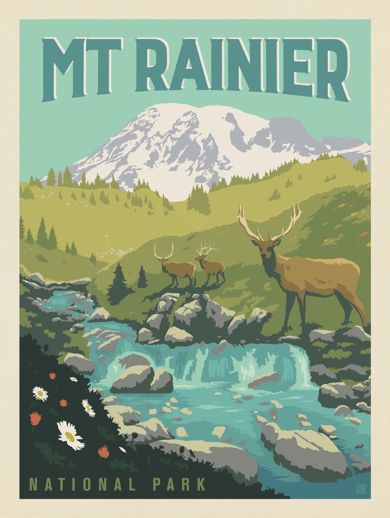Mount Rainier National Park: Grazing Elk - Art Print - Artwork
