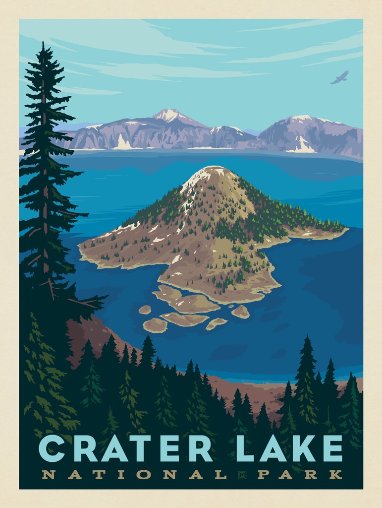 Crater Lake National Park: Watchman Peak Trail - Metal Sign - Artwork