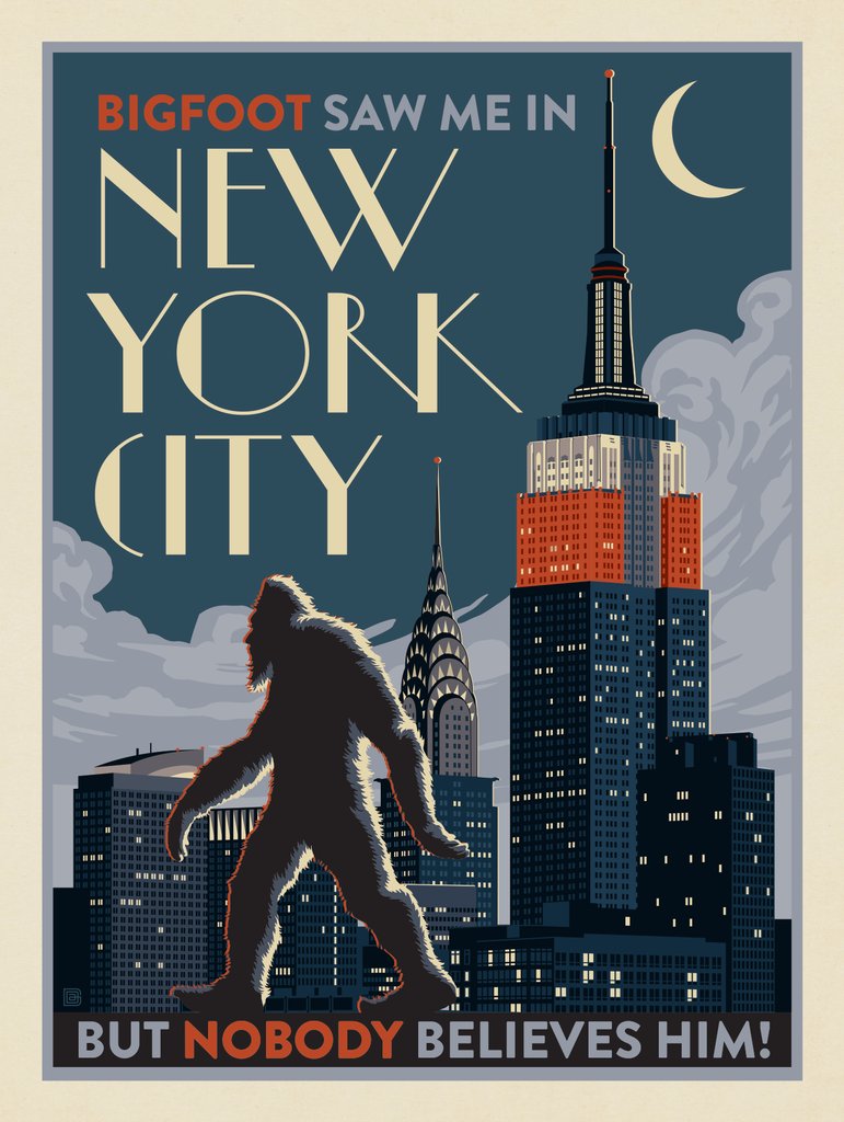 New York, NY: Bigfoot Sighting - Metal Sign - Artwork
