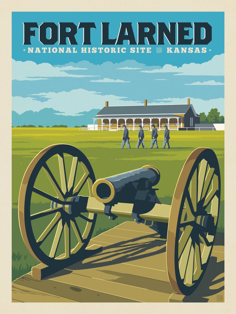 Fort Larned National Historic Site, KS: Cannon - Metal Sign - Artwork