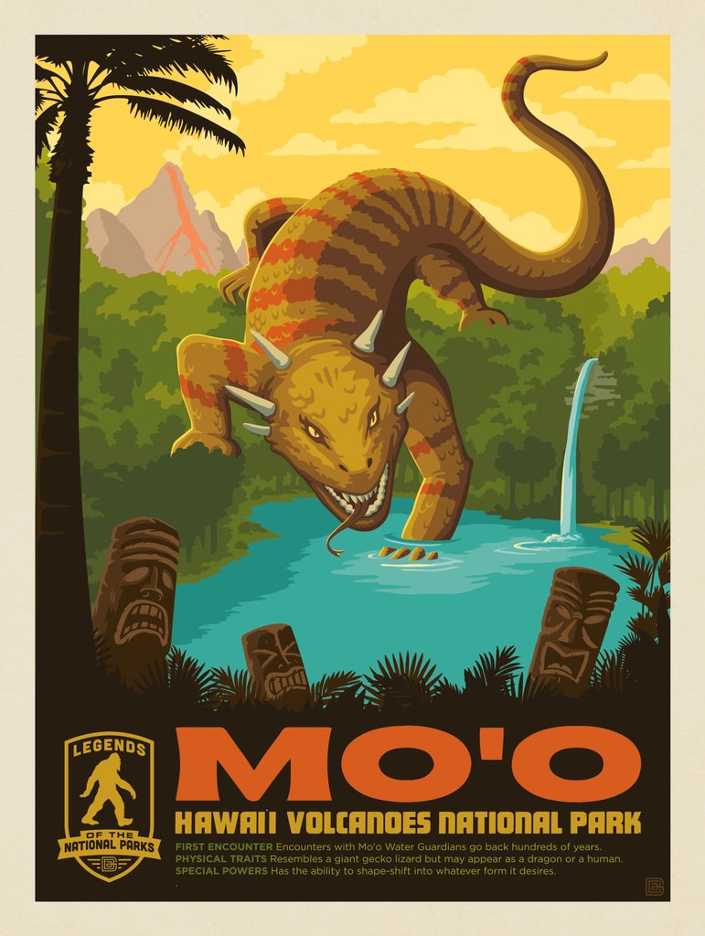 Legends Of The National Parks: Hawaii Volcanoes' Mo'o Water Guardian - Postcards - Artwork