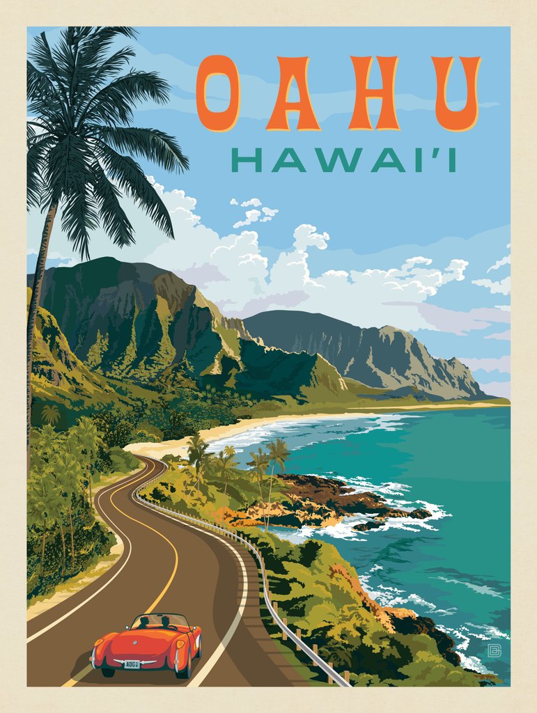 Hawaii: Oahu (North Shore Drive) - Canvas - Artwork