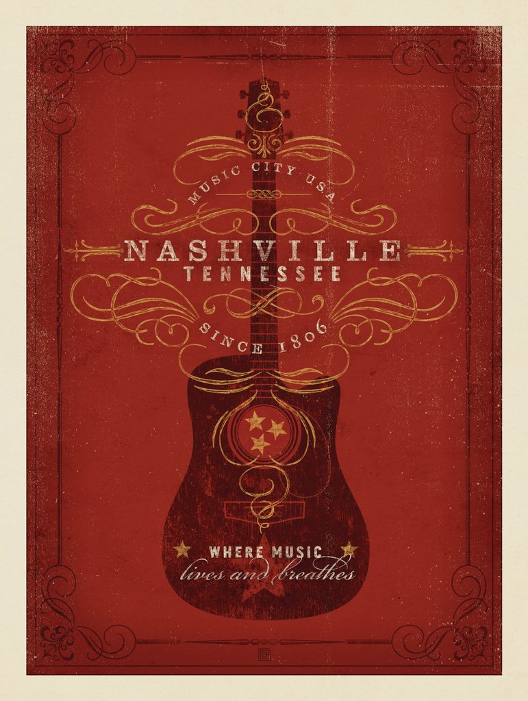 Music City: Red Guitar Print - Notecards - Artwork