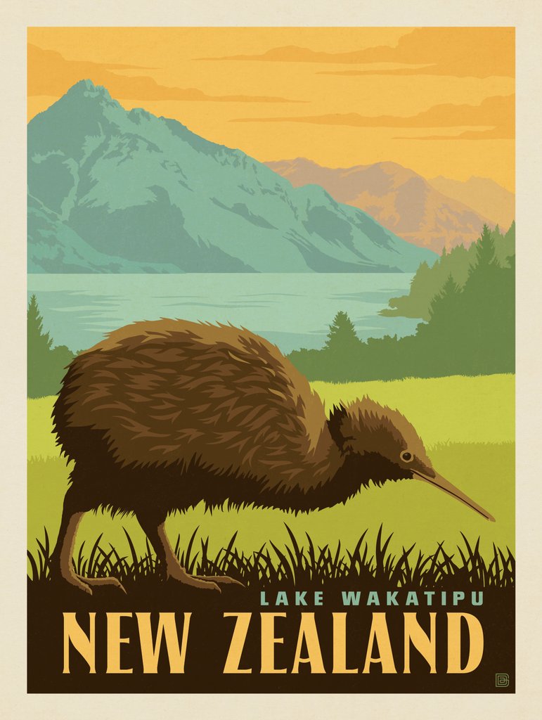 New Zealand: Lake Wakatipu (Kiwi) - Art Print - Artwork