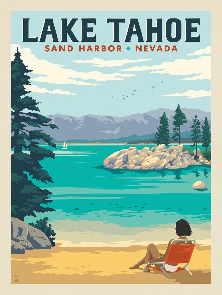 Lake Tahoe: Sand Harbor Sunbathing - Notecards - Artwork