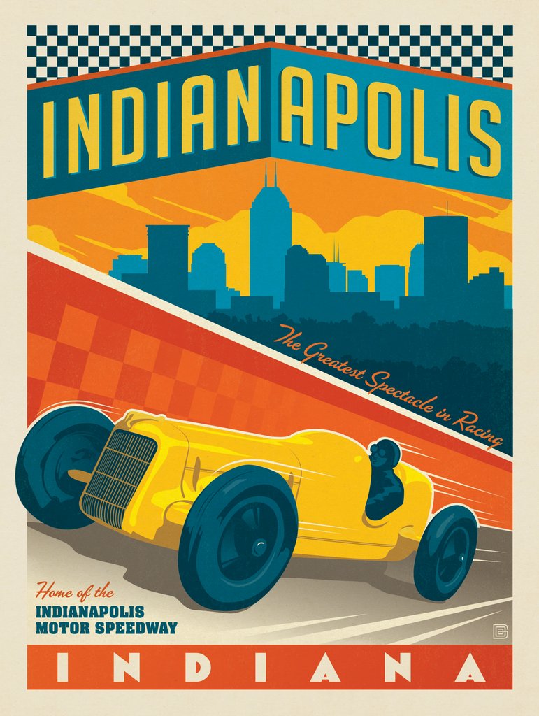 Indianapolis, IN: Vintage Racer - Postcards - Artwork