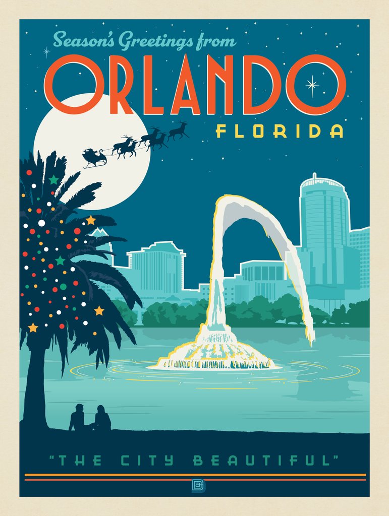 Season's Greetings From Orlando, FL - Canvas - Artwork