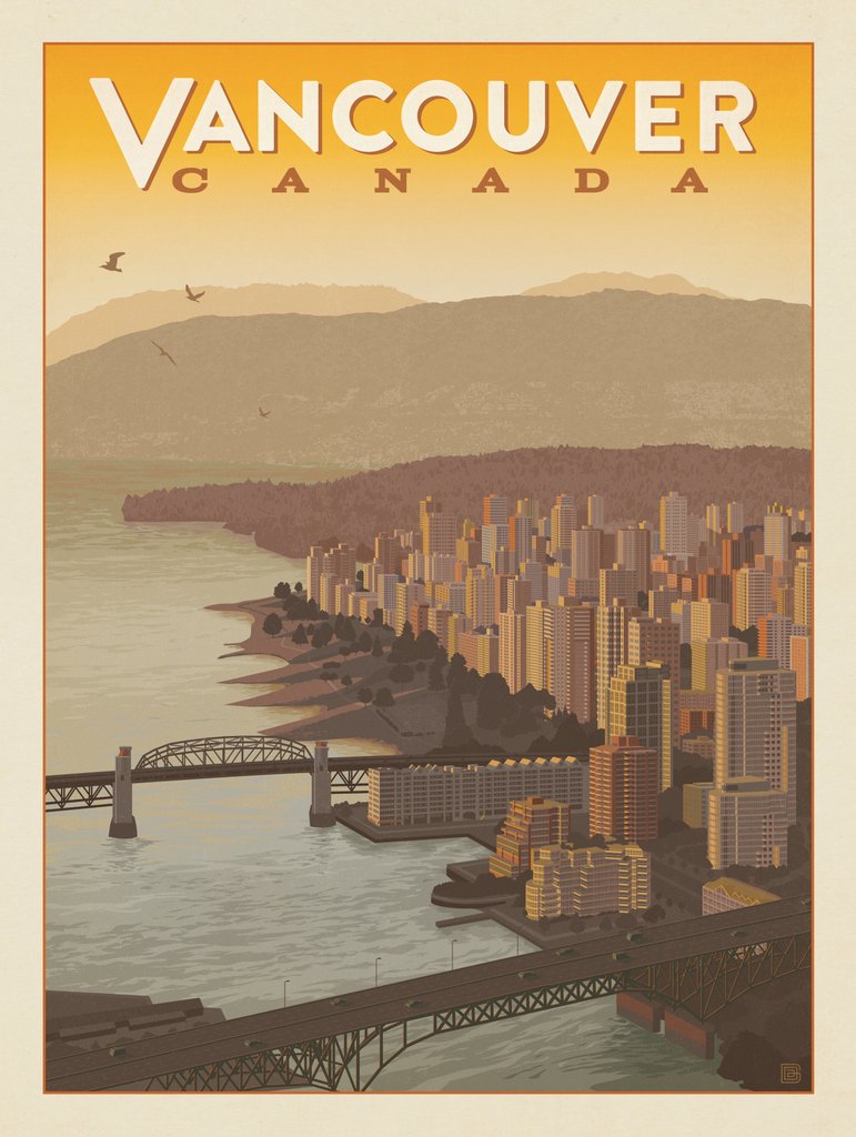 Canada: Vancouver Skyline - Metal Sign - Artwork