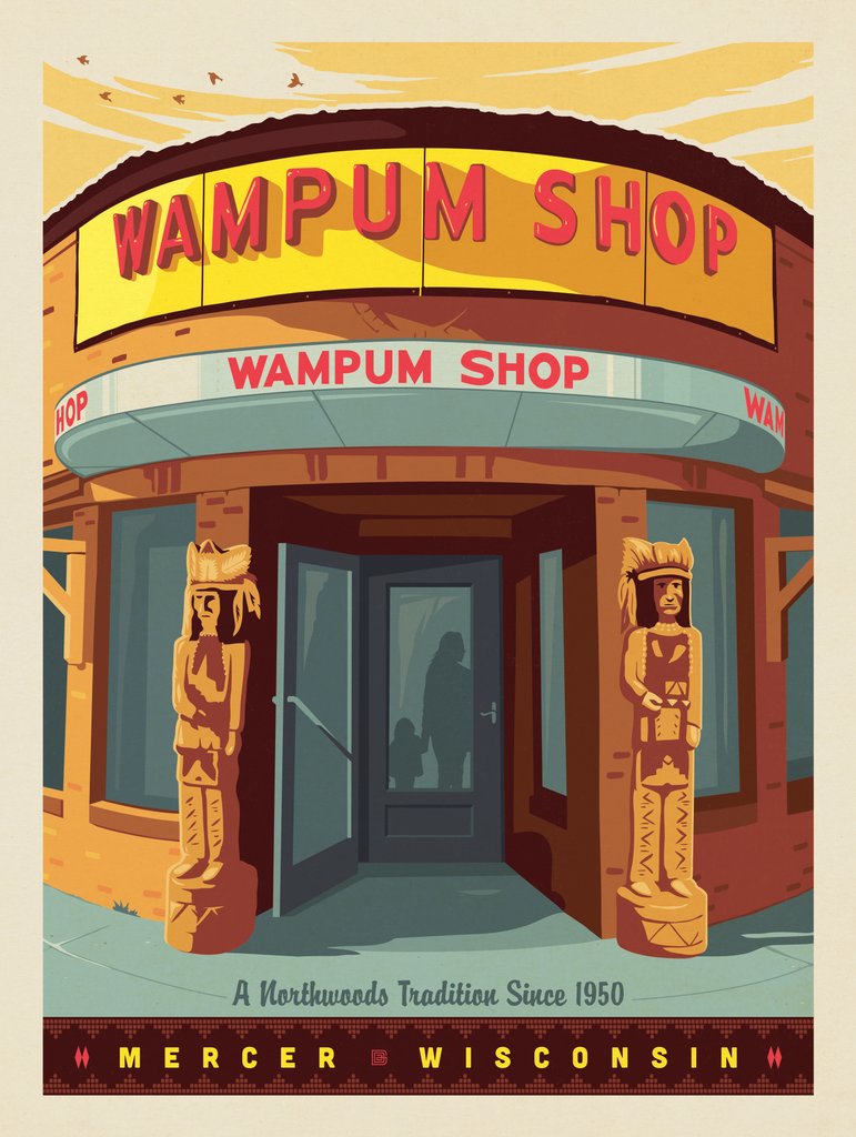 Mercer, Wisconsin: The Wampum Shop - Metal Sign - Artwork
