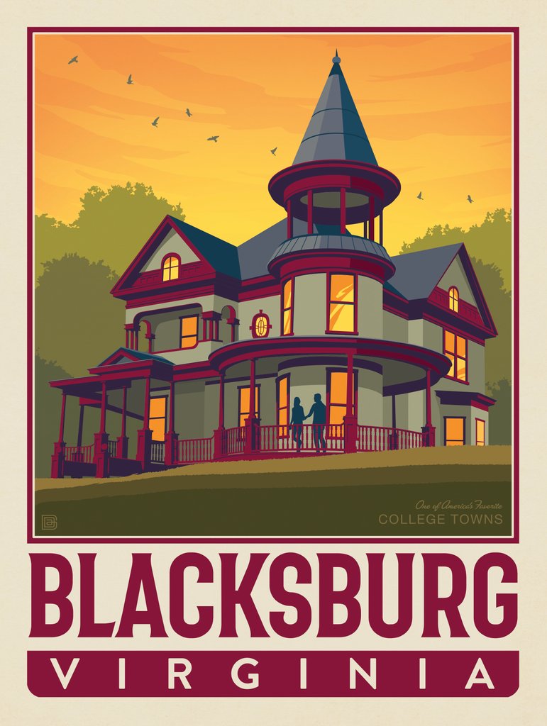 American College Towns: Blacksburg, VA - Art Print - Artwork