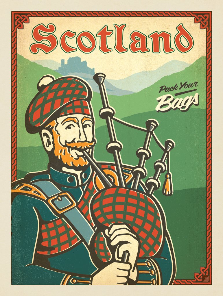 Scotland Bag Piper - Metal Sign - Artwork