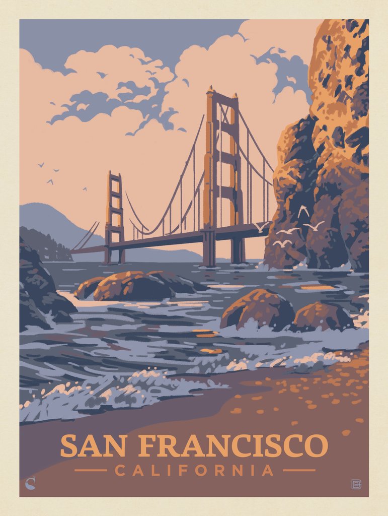 USA-San Francisco, CA: Golden Gate-Water's Edge - Metal Sign - Artwork
