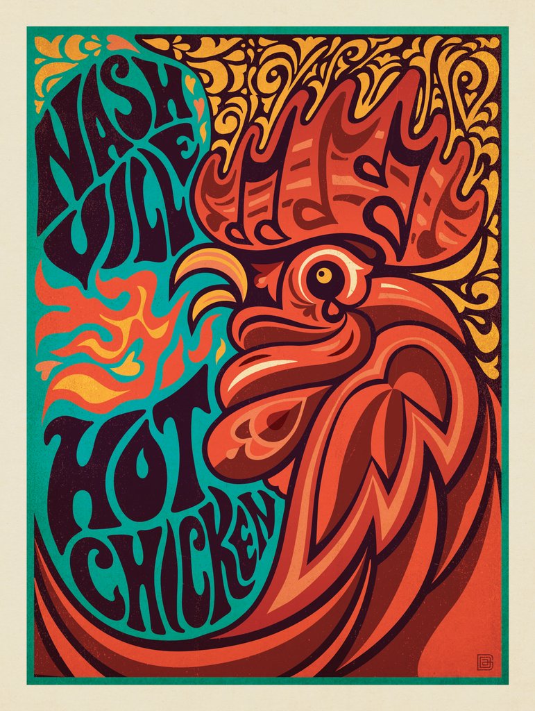 Nashville Hot Chicken (Groovy Blue) - Notecards - Artwork