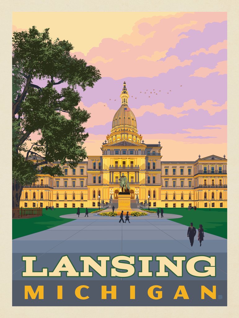 Lansing, Michigan - Notecards - Artwork