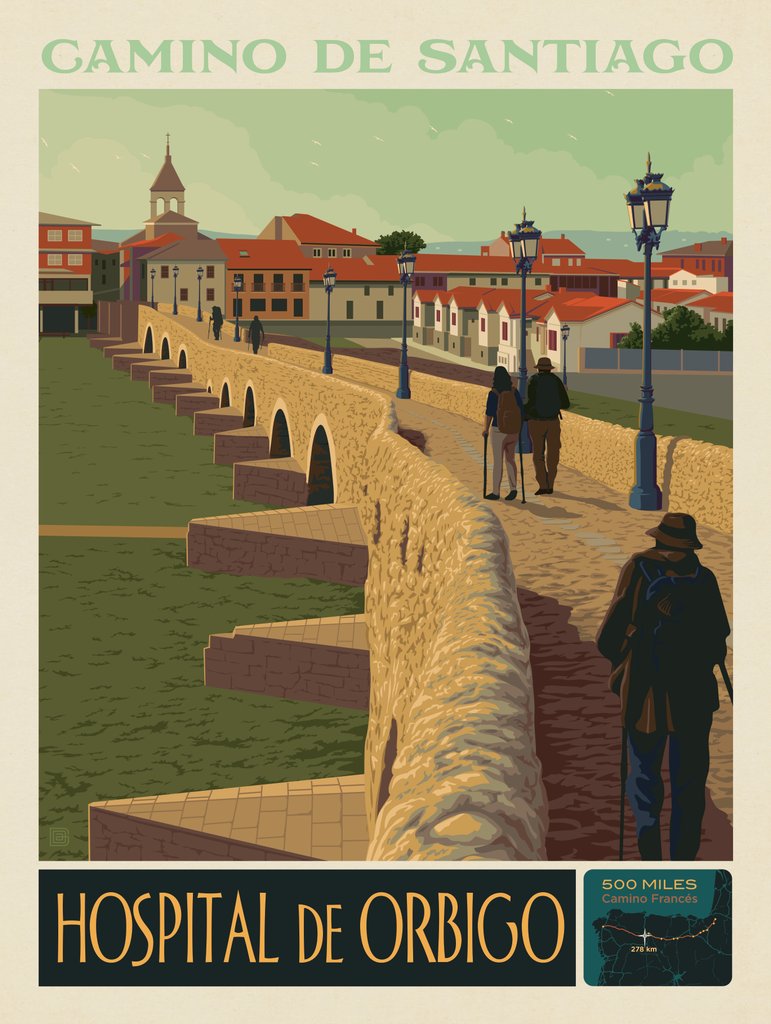 Camino De Santiago Trail: 10 Hospital de Orbigo - Postcards - Artwork