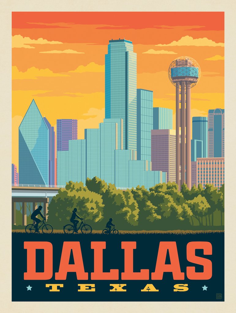 Dallas, Texas: Sunset Skyline - Metal Sign - Artwork