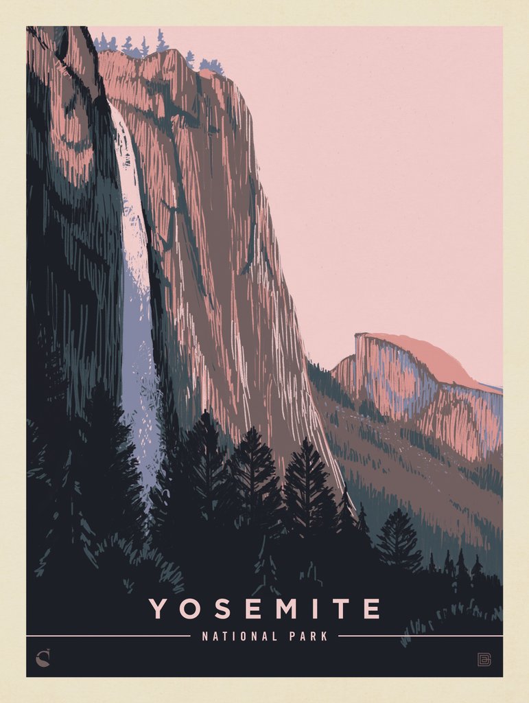 Yosemite National Park: Evening Falls - Metal Sign - Artwork