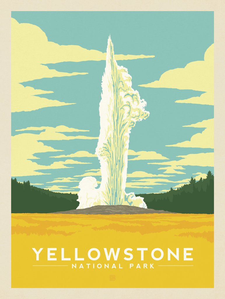 Yellowstone National Park: Old Faithful - Metal Sign - Artwork
