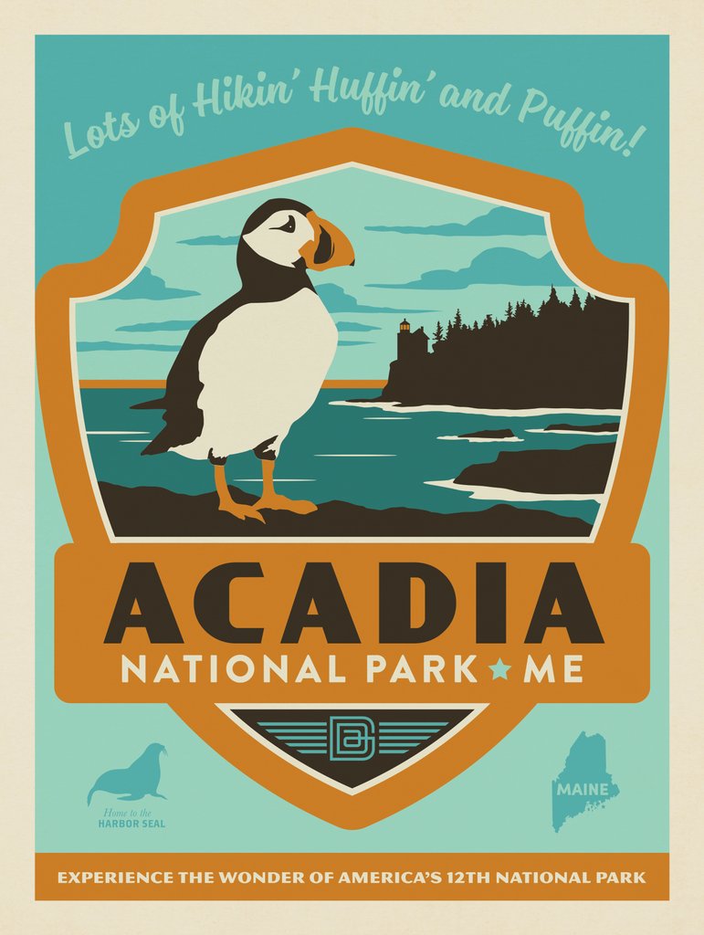 Acadia National Park: Emblem Print - Notecards - Artwork
