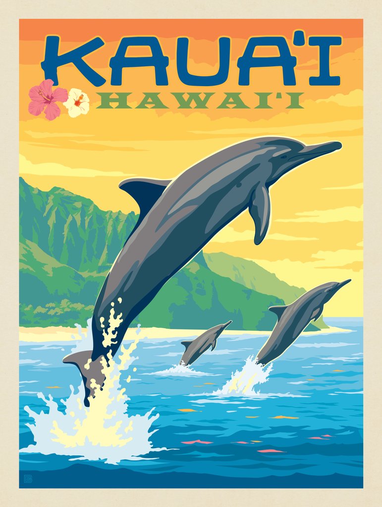 Hawaii: Kaua'i (Dolphins) - Canvas - Artwork