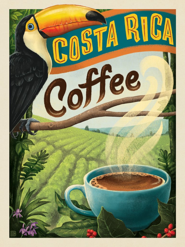 Costa Rica Coffee - Metal Sign - Artwork