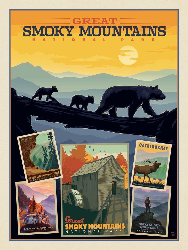 Great Smoky Mountains National Park: Collage Print - Metal Sign - Artwork