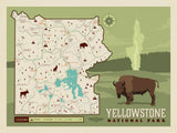 Map of Yellowstone National Park - Metal Sign - Artwork