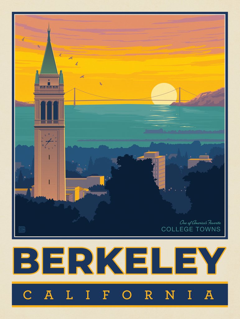American College Towns: Berkeley, CA - Metal Sign - Artwork
