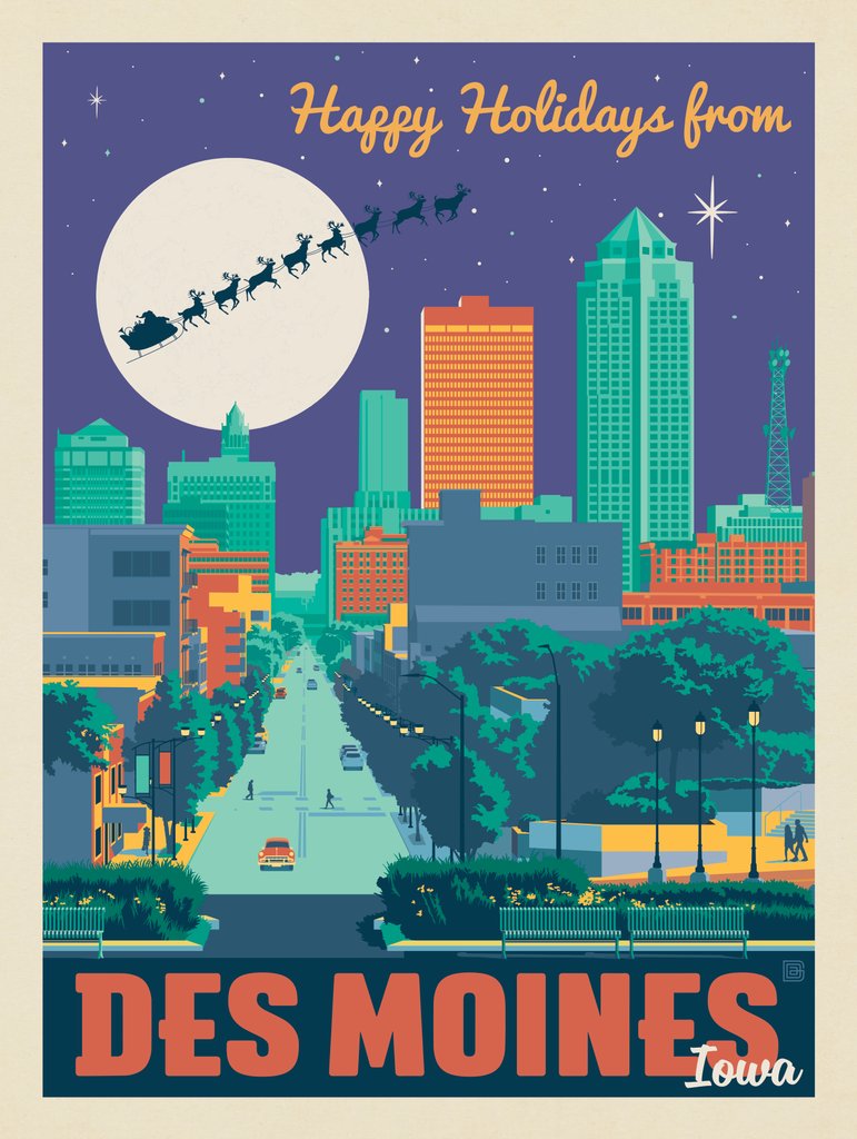 Happy Holidays From Des Moines, Iowa! - Metal Sign - Artwork