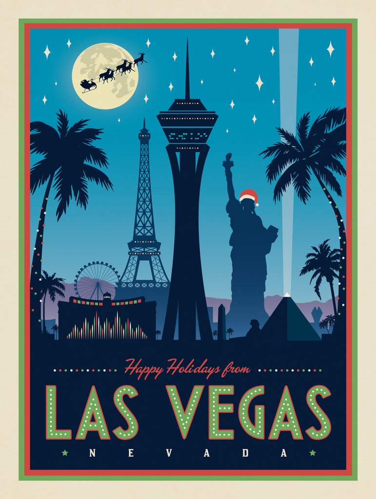 Happy Holidays From Las Vegas! - Postcards - Artwork