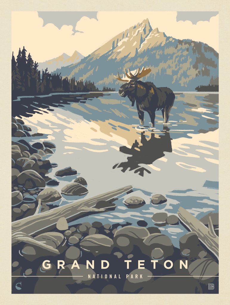 Grand Teton National Park: Meandering Moose - Canvas - Artwork