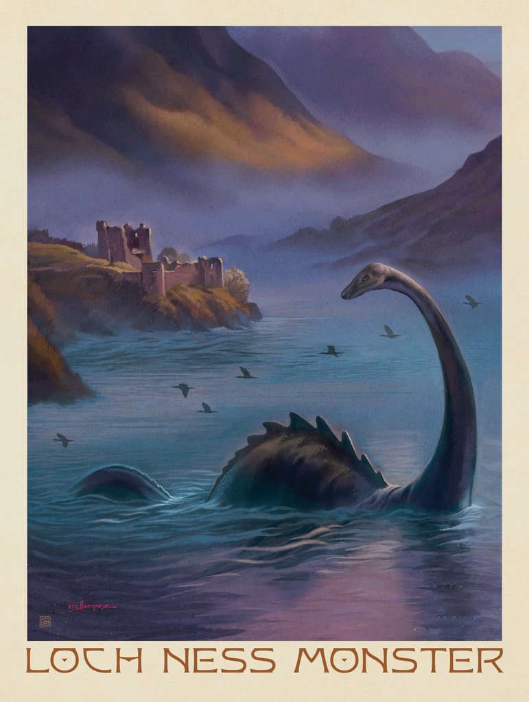 Mythical Creatures: Loch Ness Monster In The Mist - Art Print - Artwork