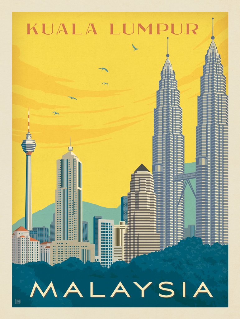 Malaysia: Kuala Lumpur Skyline - Metal Sign - Artwork