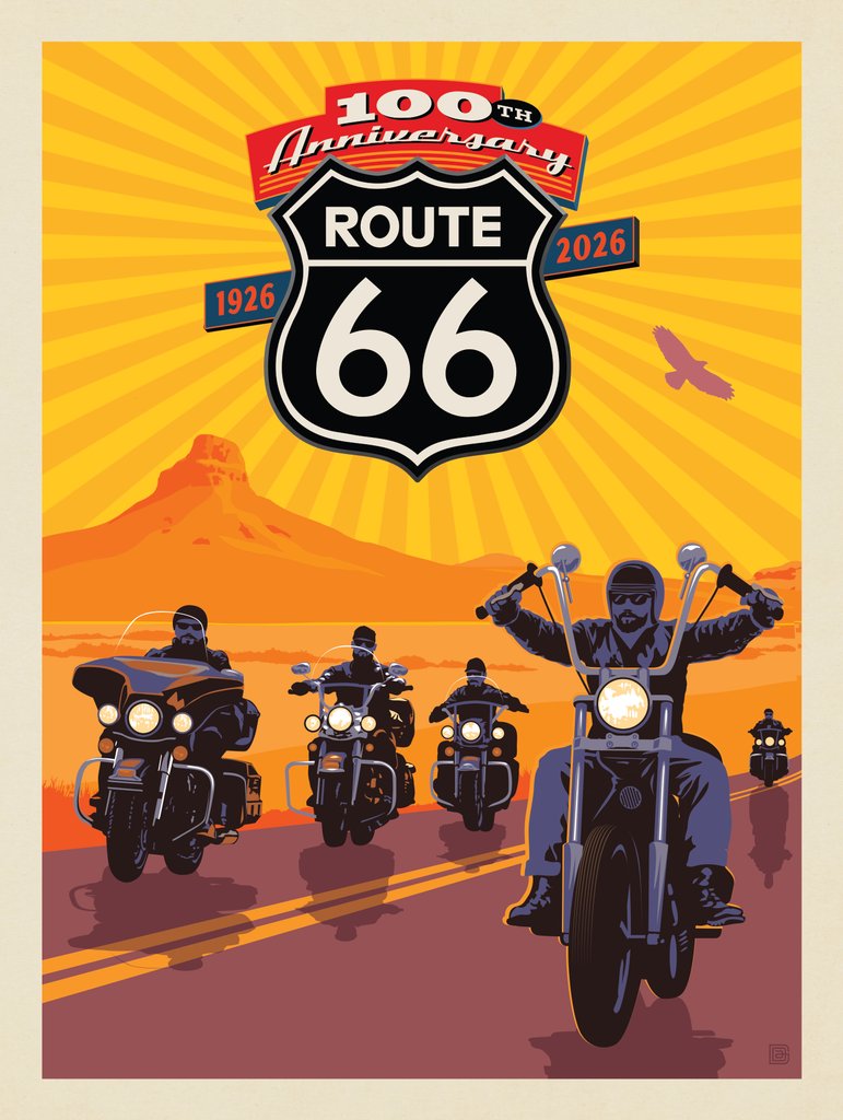 100th Anniversary Of Route 66 (Bikers) - Metal Sign - Artwork