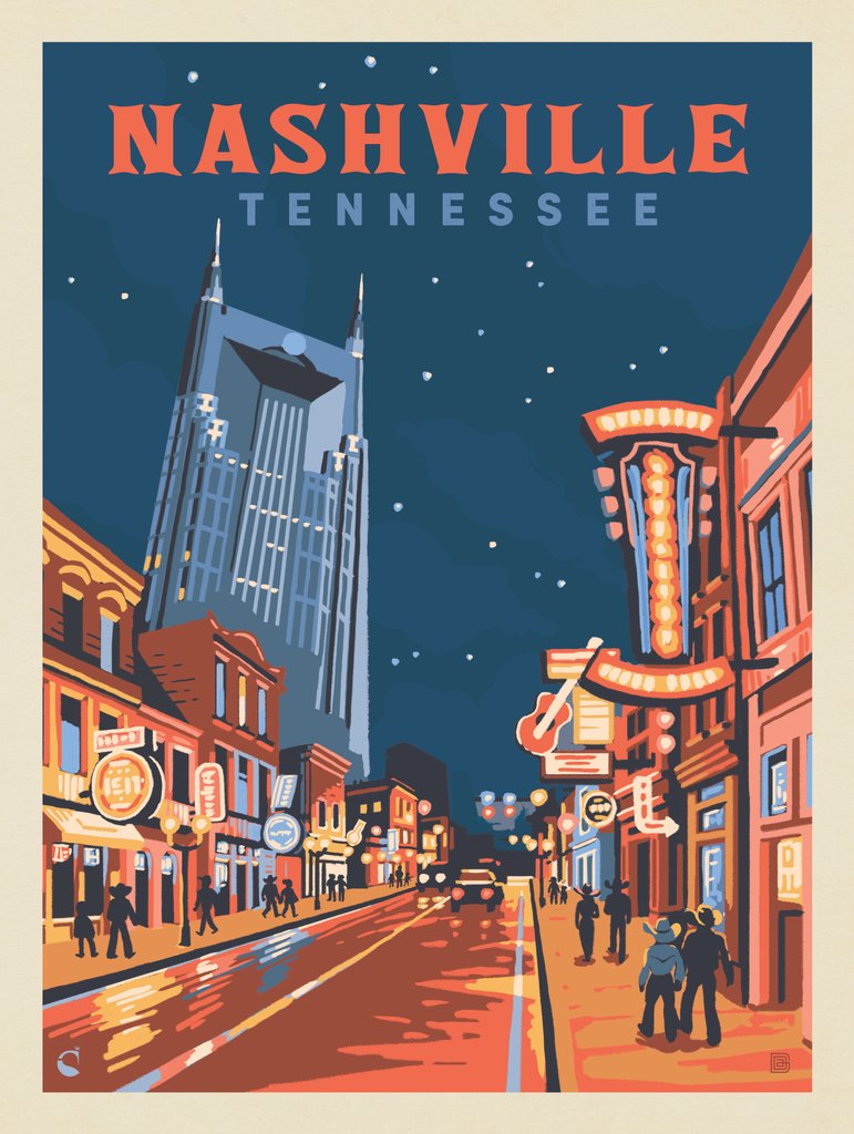 Nashville, TN: Broadway Lights - Notecards - Artwork