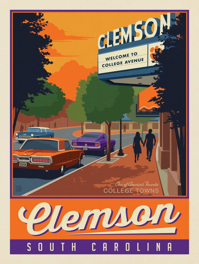 American College Towns: Clemson, SC - Postcards - Artwork