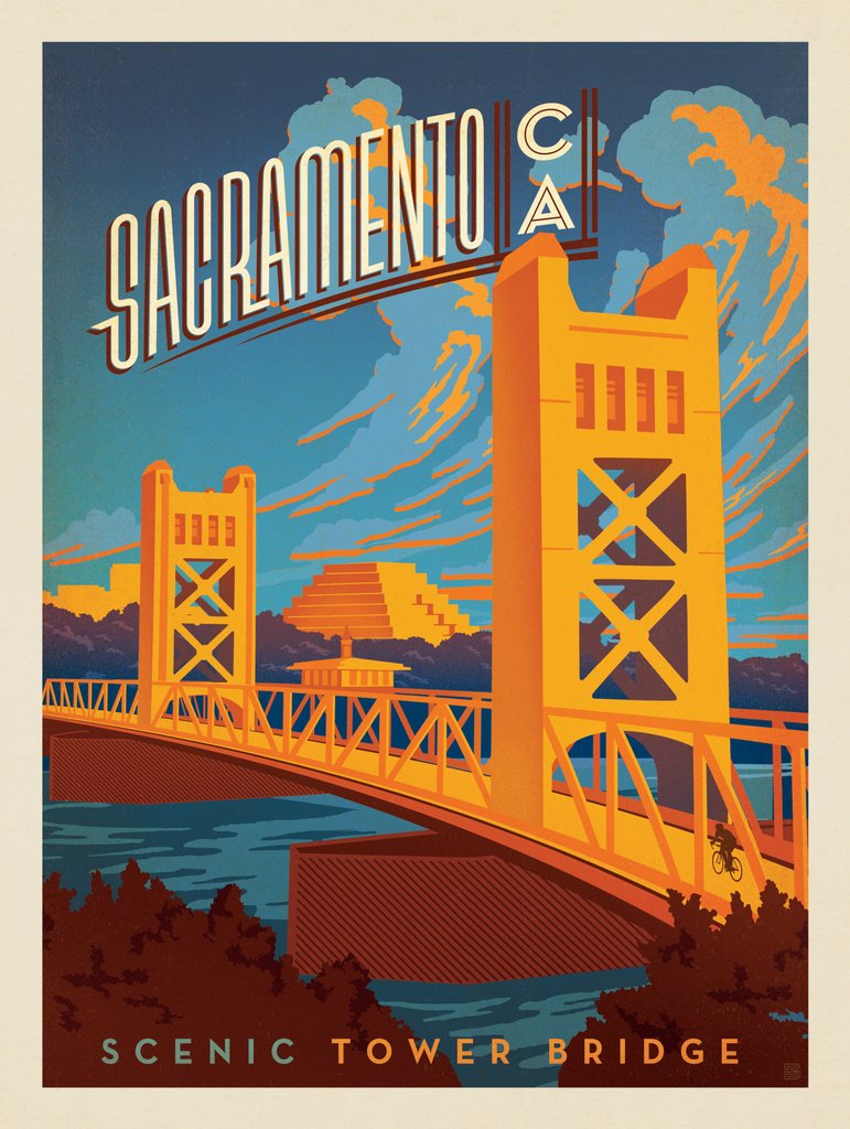 Sacramento: Tower Bridge - Metal Sign - Artwork