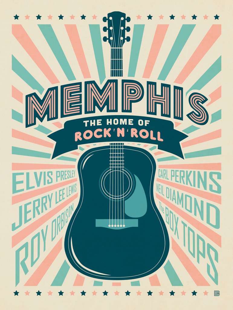 Memphis, TN: Guitar Series (Rock-N-Roll) - Canvas - Artwork