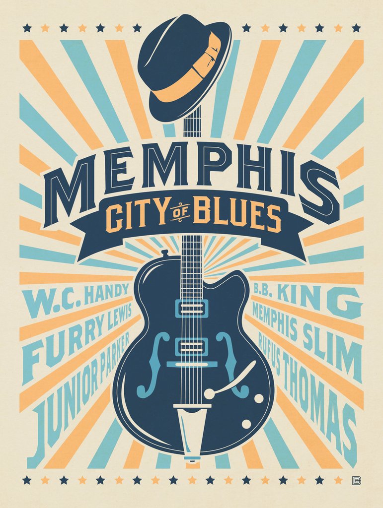 Memphis, TN: Guitar Series (Blues) - Metal Sign - Artwork