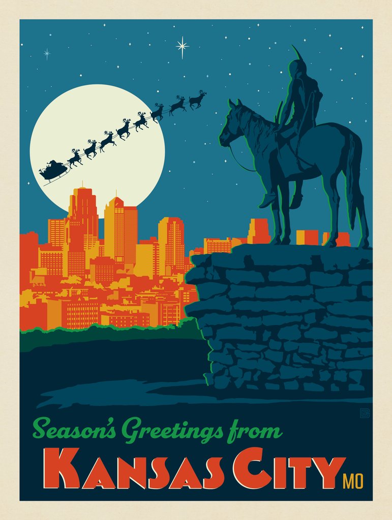 Season's Greetings From Kansas City, MO - Metal Sign - Artwork