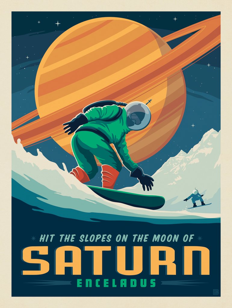 Saturn: Enceladus Snowboarding - Postcards - Artwork