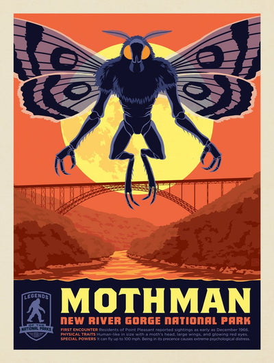 Legends Of The National Parks: New River Gorge's MothMan Returns - Art Print