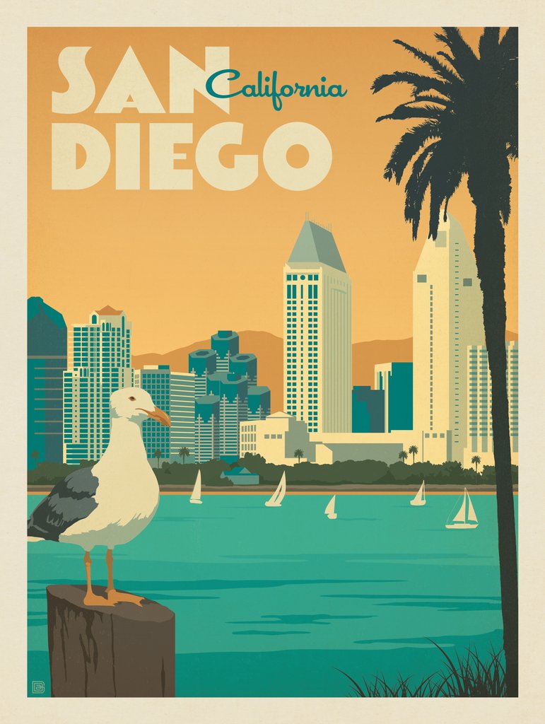 San Diego, CA - Metal Sign - Artwork