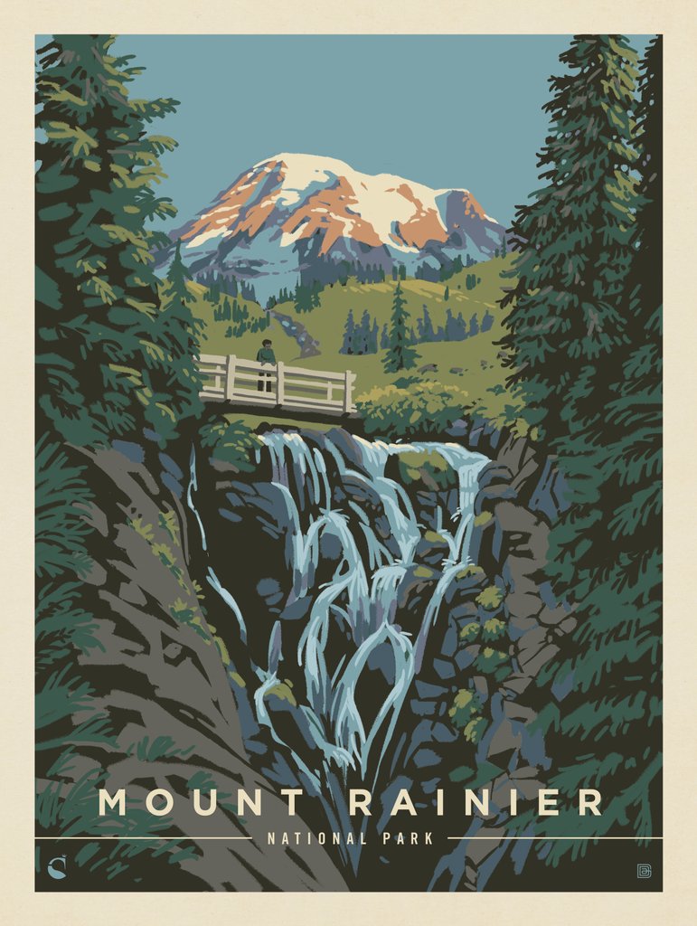 Mount Rainier National Park: Myrtle Falls - Metal Sign - Artwork
