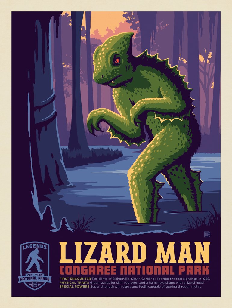Legends Of The National Parks: Congaree's Lizard Man - Art Print - Artwork