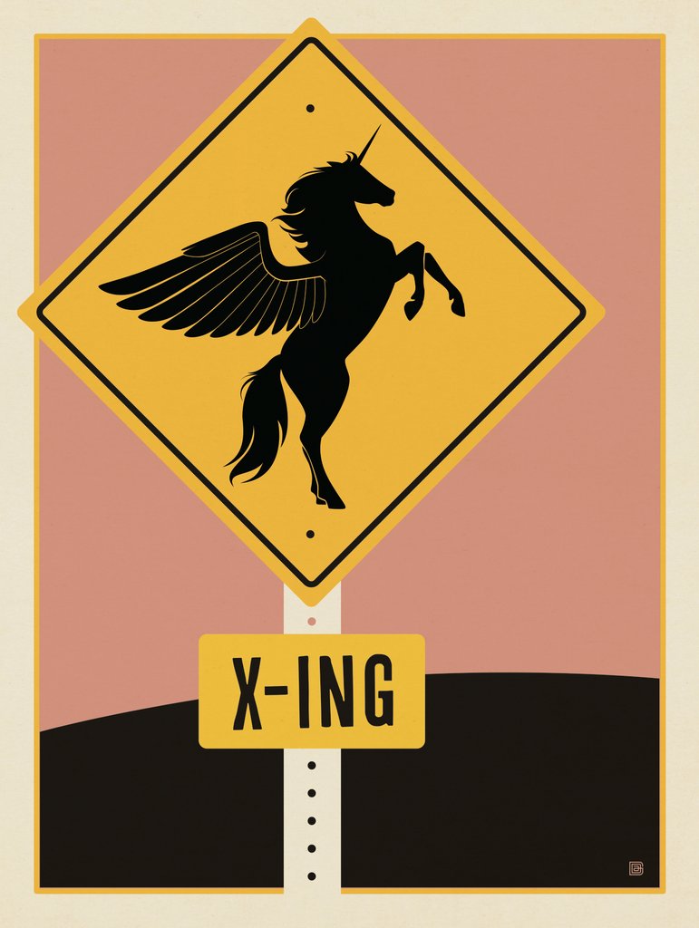 Crossing Sign: Unicorn X-ing - Art Print - Artwork