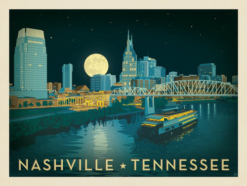 Nashville Riverfront Skyline at Night - Art Print - Artwork