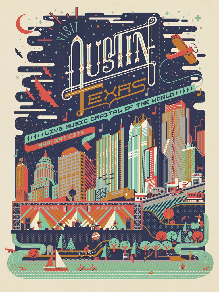 Austin, TX: Mod Print - Art Print - Artwork