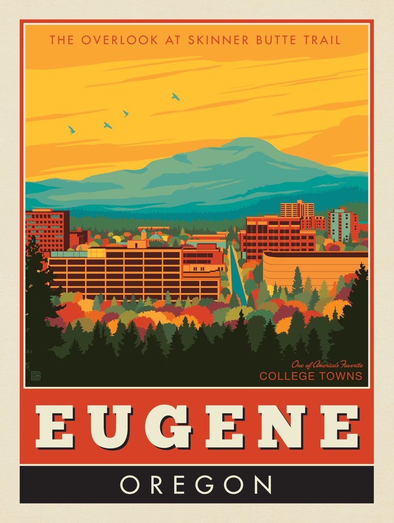 American College Towns: Eugene, Oregon - Notecards - Artwork