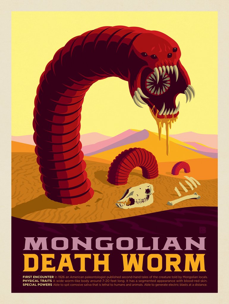 Mythical Creatures: Mongolian Death Worm - Postcards - Artwork
